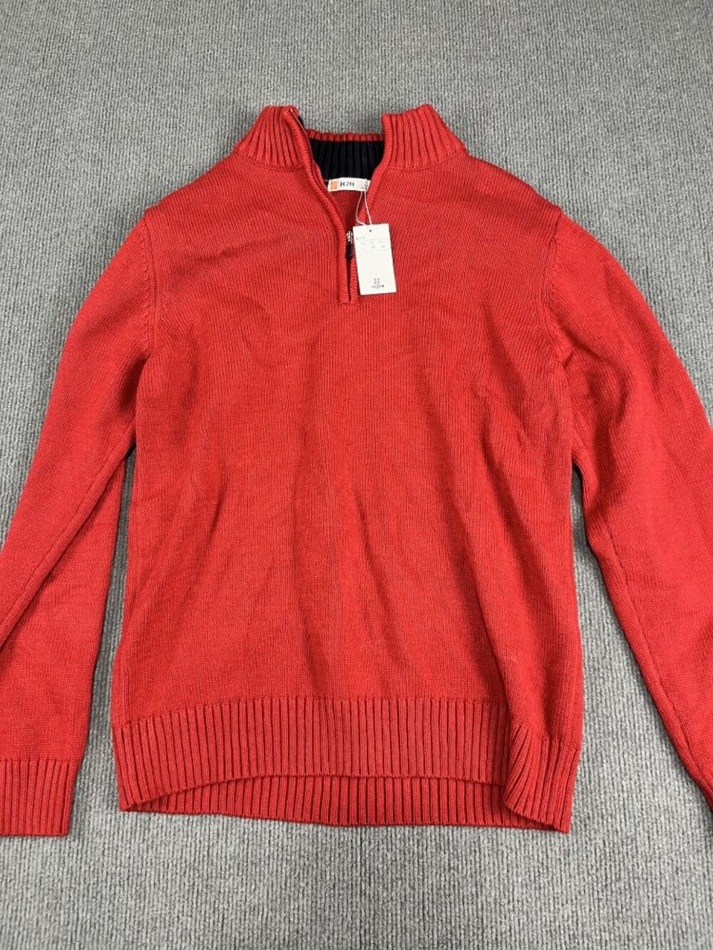 H2H Men's Red Half-Zip Ribbed Trim Sweater Size L NWT